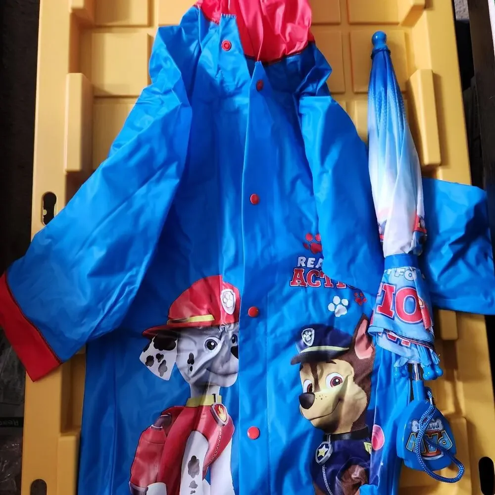 Brand New Nickelodeon Paw Patrol Kids Blue Red Raincoat and umbrella